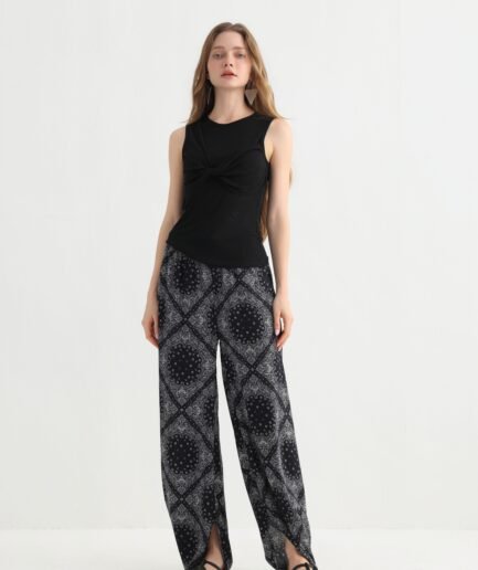 Original Design Bohemian Printed Split Hem Loose Pants- Comfortable Summer Casual Wear