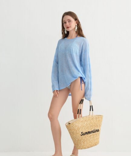 Original Design Sheer Knit Beach Cover Up WomenCasual Loose Cardigan Vacation Summer Comfort Outerwear