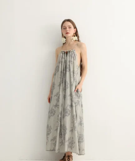 Sage Green Floral Halter Maxi Dress