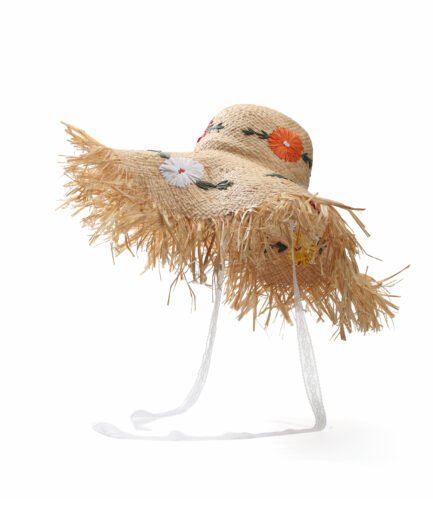 Super Face-Slimming! Fairy-Tassel Frayed Straw Hat, Bright Large Floral Embellishment Full of Vitality, Summer Outing Picnic Beach Photo Prop, Retro Vacation Style Versatile Sun Hat.
