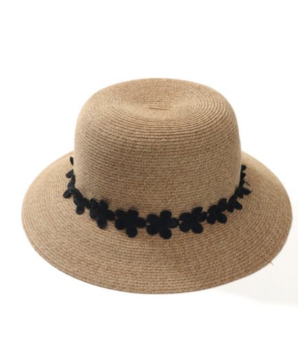 Retro Bohemian Contrast Lace Bucket Hat, Black 3D Floral Ribbon Decor Sun Hat, Island Vacation Face-Slimming Versatile Cloche Hat.