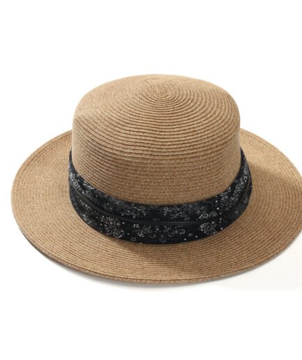 Elegant Black Ribbon Wide Brim Straw Hat, Handwoven Large Brim Sunscreen Hat, Women's Summer Outdoor Camping Travel Versatile, Fashionable Retro Celebrity Style Sun Hat.