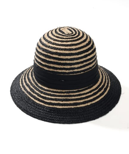 Cool Black & White Color-Block Striped Straw Hat, Wide Brim Sunscreen Face-Slimming, Summer Street Snap Vacation Versatile Essential, Minimalist Retro Bucket Hat.