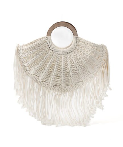 Stunning Tassel White Woven Bag! Wood Ring Handle Fairy Vibe, Summer Outing Beach Vacation Atmosphere Essential, Versatile Straw Tote.