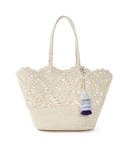 Fresh Vacation Style Petal Edge Hollow-Out Woven Bag, Blue-Purple Gradient Tassel Decor Versatile Tote, Summer Outing Picnic Beach Large Capacity Straw Bag.