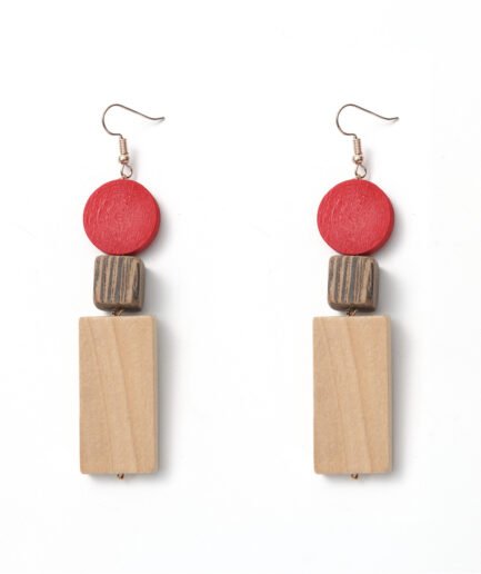 Retro Artistic Wood Geometric Patchwork Drops, Redwood & Natural Wood Contrast Long Earrings, Summer Versatile Face-Slimming Accessory.