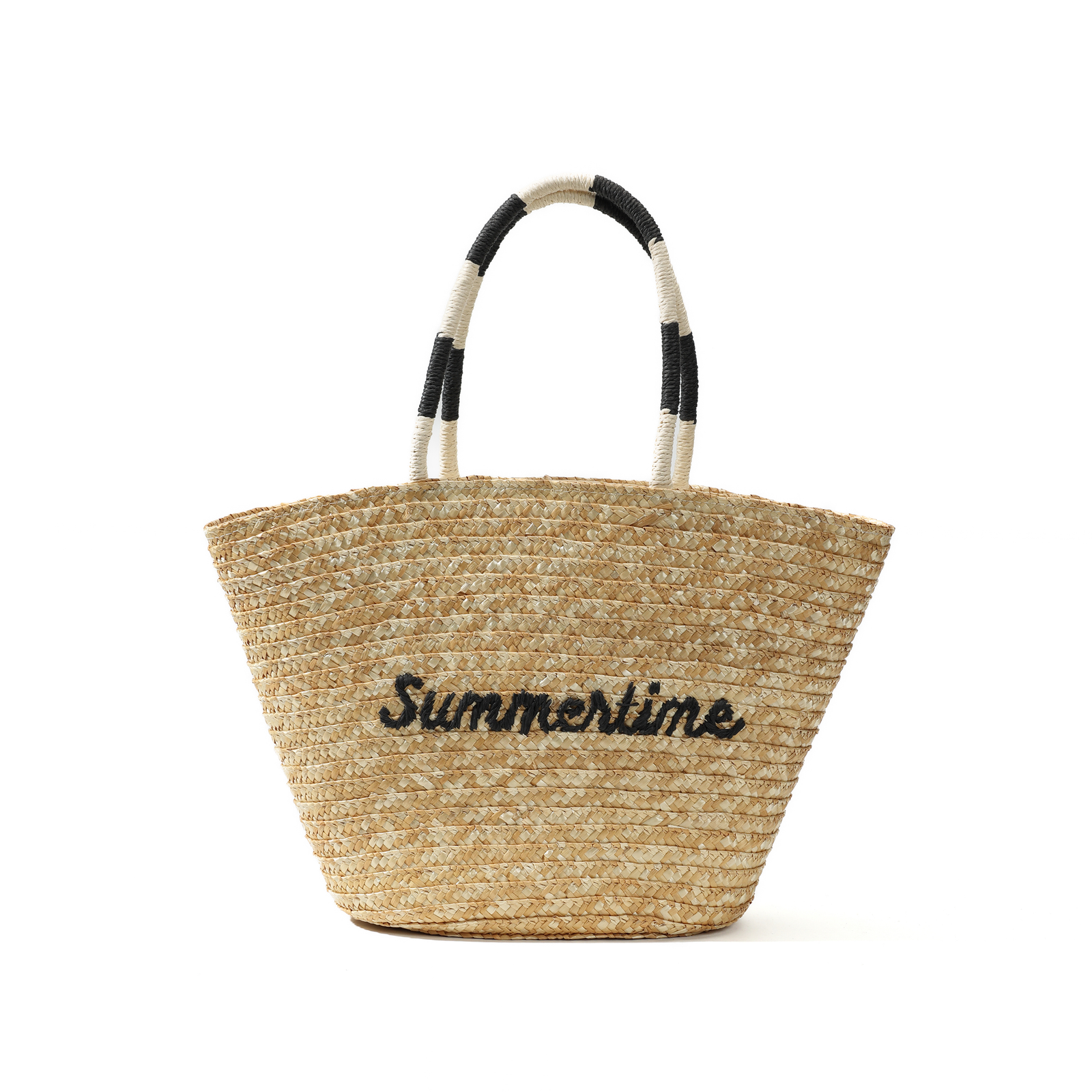 New Letter Embroidered Straw Tote, Women's Summer Vacation Large Capacity Shoulder Handbag, Black & White Color-Block Handle Versatile Beach Bag.