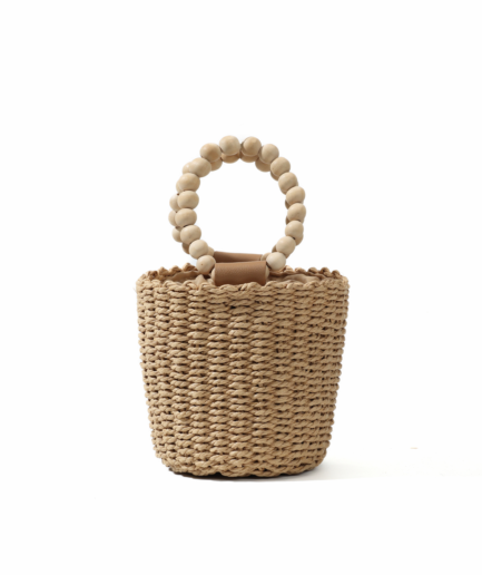 Handwoven Round Handle Mini Bucket Bag, Rattan/Straw Texture Retro Vacation Style, Summer Shopping Travel Versatile Mini Handbag.