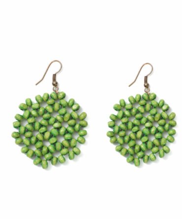 Mori Fresh Green Round Handmade Drop Earrings, Large Bead Hollow Woven Earrings, Summer Versatile Literary Vacation Accessory.